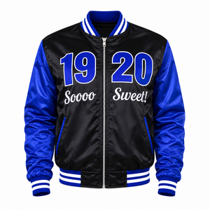 เสื้อแจ็คเก็ตบอมเบอร์ซาตินสีน้ำเงินรอยัล ของสมาคม Divine Nine organization ปี 1920 รุ่น So Sweet  สำหรับ Zeta Phi Beta แฟชั่นสตรีนักศึกษา - Product Image 1