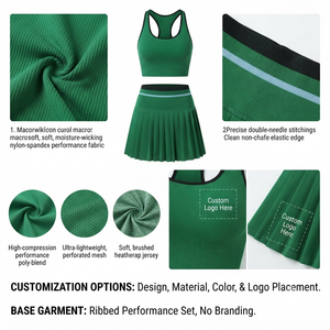 Women's Green Knitted Sporty 2 Piece <b>Set</b> Sleeveless Top Pleated Skirt Solid Color Breathable Spring Summer Workout Wear - Product Image 5