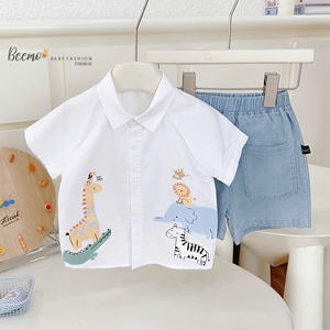 Vêtements pour enfants en gros, imprimés de dessins animés, vêtements pour bébés, boutique de mode, ensembles décontractés d'été pour garçons, tenues, chemises et shorts - Product Image 1