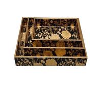 Plateau de service rectangulaire en MDF laqué, motif floral bohème avec oiseaux, épaisseur 1 cm, compatible lave-vaisselle, facile à nettoyer, multifonctionnel pour la table