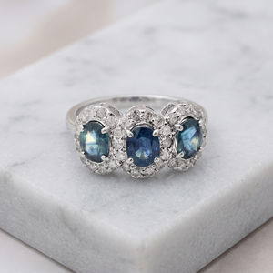 Bague de Fiançailles et de Mariage Tendance pour Femme en Argent Sterling 925 avec Saphir Bleu et Diamant, Sertie à Griffes, Faite à la Main, Haute Qualité - Product Image 6
