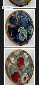 12 Inches Round <b>Black</b> Walnut Wood Ottoman <b>Tray</b> Wooden Decorative Round <b>Serving</b> <b>Tray</b> with Handles - Product Image 3