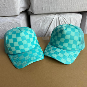Red Checkered Mesh Trucker Cap 6-Panel Adjustable Unisex Casual Baseball <b>Hat</b> Spring <b>Summer</b> Style - Product Image 5