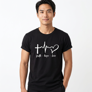 เสื้อยืดแขนสั้นผู้ชายพิมพ์ลาย Faith Hope Love Cross Heart ผ้าฝ้าย 100% ทรงปกติ คอกลม ระบายอากาศได้ดี เป็นมิตรกับสิ่งแวดล้อม - Product Image 4