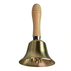 Traditional antique brass hand bell topped with a divine Nandi bull finial, available at wholesale prices. - Product Image 4