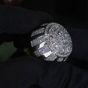 925 Sterling <b>Silver</b> Moissanite Diamond Mens Engagement <b>Ring</b> Iced Out Champion <b>Statement</b> Pinky <b>Ring</b> Hip Hop Rapper Bling Jewelry - Product Image 4