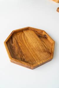 Plateau de service octogonal en bois de chêne rustique, plateau en bois, planche de service, accessoires de bureau faits à la main, raffinés - Product Image 4