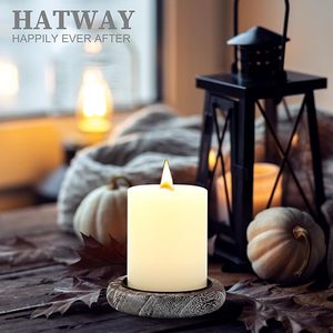 Hatway Wood Candle Holder Farmhouse Decor Wooden Pillar Candles Tray for <b>Table</b> Centerpiece Small Decorative Tray <b>Riser</b> Round - Product Image 5