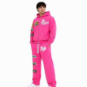 Ensemble de survêtement en strass pour homme, sweat à capuche zippé orné de cristaux et pantalon de jogging large, style streetwear - Product Image 1