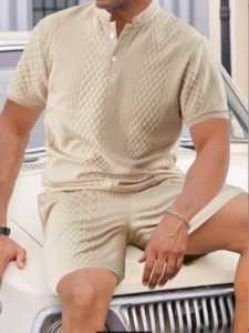 Conjunto de ropa informal moderna de verano para hombre, elegante combinación de camisa de manga corta y pantalones cortos, ligero y cómodo - Product Image 5