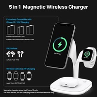 Pengisi Daya Nirkabel Cepat Magnetik Cerdas 5-in-1 15W, Stasiun Pengisian Daya, Cocok untuk Perangkat iPhone dan Android, Lampu Malam