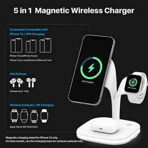 Chargeur sans fil magnétique intelligent 5-en-1 15W à charge rapide, station de charge, compatible avec les appareils iPhone et Android, veilleuse - Product Image 6
