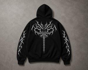 Men's Black Gothic <b>Hoodie</b> With <b>White</b> Tribal Print Regular Fit Autumn Wear Fleece Sweatshirt - Product Image 3