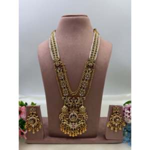 Indian Ethnic Aarika Heritage Gold Plated Bridal Long Necklace & Earring Set - Product Image 4