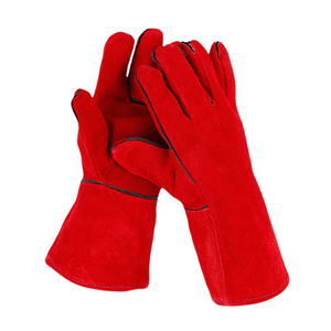 Gants de soudage en cuir véritable rouge de haute qualité à manchette longue, avec pouce en cuir, pour soudage TIG/MIG, anti-coupure, doublure en coton - Product Image 3