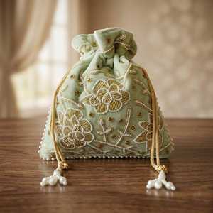 Sac à main Potli brodé de perles à bas prix pour femmes avec fermeture à cordon, idéal pour les soirées, les mariages et les tenues de fête - Product Image 5