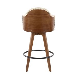 Taburete de Bar Ahoy Mid Century en Madera de Nogal y Cuero Sintético Crema, Colección de Taburetes de Bar - Product Image 4