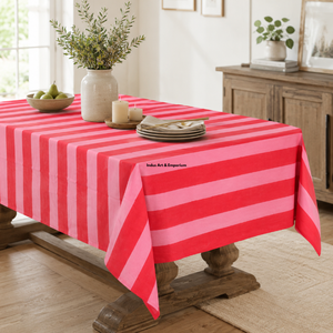 Striped Red Pink Rectangular <b>Tablecloth</b> Cotton Polyester <b>Linen</b> Washable Classic Style Home Dining Cover - Product Image 4