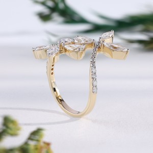 Marquise Pear Cut Lab Grown Diamond Cluster Gold <b>Ring</b> Unique Leaf Shape Branch Engagement Wedding <b>Rings</b> <b>Statement</b> Fine Jewelry - Product Image 2