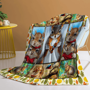Coperta in Flanella Morbida con Stampa di Scoiattoli Cartoon, Doppio Strato Multifunzionale per Divano, Ufficio, Viaggio - Scena Natalizia e Paesaggio Naturale - Product Image 1