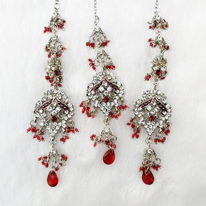 Silver Plated Alloy Jewelry <b>Set</b> Necklace Earrings <b>Bracelet</b> Red Crystal Rhinestone Flower Design Women's Wedding Classic Style - Product Image 5