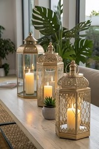 Ornate Metal <b>Lantern</b> with Candle <b>Light</b> <b>Indoor</b> Wedding Decor Square Shape Eco-Friendly Ramadan Adult Use Good Quality - Product Image 2