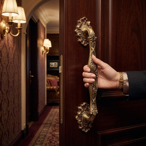 Poignée de porte en laiton design Cassiopeia |   Quincaillerie de porte d'hôtel durable et de style moderne pour les portes intérieures d'entrée principale - Product Image 5