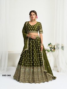 Green Embroidered Silk Lehenga Choli Set with Dupatta Heavy Fabric Traditional Indian Wedding Outfit for Women All Seasons - Product Image 1