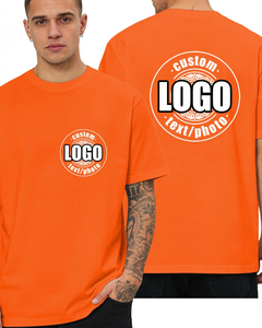 Men's Orange Short Sleeve T-Shirt Regular Fit O-Neck Custom Logo Print <b>Back</b> Enzyme Wash 180g 100% Cotton Jersey Fabric Casual - Product Image 1