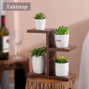 Support de plantes en bois pour bureau, étagère à plantes d'intérieur pour rebord de fenêtre, support de plantes à plusieurs niveaux en bois, présentoir de table pour succulentes et fleurs - Product Image 4