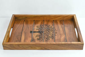 Plateaux de service modernes en bois pour le petit-déjeuner avec 2 plateaux de service pour la vaisselle - Product Image 5