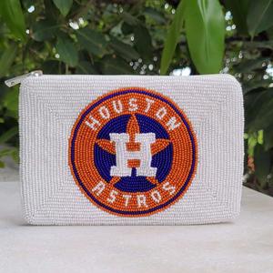 Porte-monnaie/Porte-cartes Fait Main pour Filles HOUSTON ASTROS, Motif Léopard Textile Style Western, Broderie Personnalisée, Couleur au Choix - Product Image 1