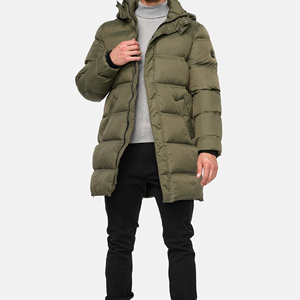 Men's Hooded Puffer Jacket Long Windproof Casual Winter <b>Coat</b> with <b>Zipper</b> Closure and Side Pockets - Product Image 2