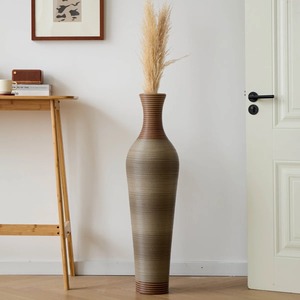 Jarrón Alto de Cerámica Mate para Piso, Estilo Japandi, Color Marrón con Textura Acanalada - Product Image 5