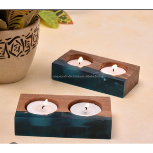 Handmade Pine Wood Candle <b>Stand</b> Resin Design Cozy Natural Rustic Styling Scented Wax Jar for Wellness Spa for Gifting Home Decor - Product Image 2