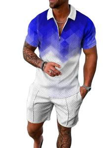 Tracksuit 2pcs Sets 3D Print Zipper Polo <b>Shirt</b> Short Sleeve <b>Shirt</b> and Shorts Casual Fashion <b>Zip</b>-Up Man 2PCS Clothing - Product Image 3