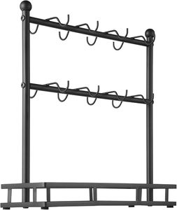 Support à tasses en métal à double niveau avec plateau de rangement pour vaisselle de cuisine, organisateur moderne sur pied, porte-tasses multifonctionnel - Product Image 3