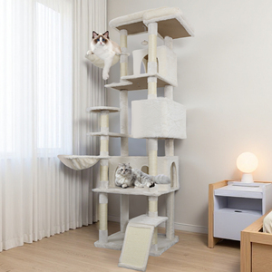 Arbre à chat moderne multi-niveaux en sisal beige, griffoir pour chat, meuble d'intérieur pour animaux de compagnie, condo amovible, montage facile - Product Image 1