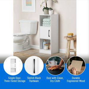 Mobiletto a 3 Ripiani per Bagno con Porta e Mensole Aperte, Bianco - Product Image 4