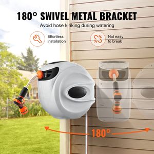 Avvolgitubo da Giardino Retrattile da 35 Metri, 1/2 Pollice, con Staffa Girevole a 180 Gradi per Montaggio a Parete, Ugello PE a 9 Getti, Lunghezza 30 Metri - Product Image 3
