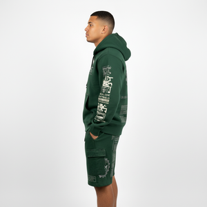 Ensemble de survêtement décontracté personnalisé en coton épais 100 % avec impression sérigraphiée, sweat à capuche zippé orné de strass et short à cordon de serrage, deux pièces délavées à l'acide pour homme - Product Image 4