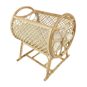 Flower Design Rattan Doll Bassinet Rattan Doll Cradle with Matress for Baby Doll Children Pretend Play Toys - Product Image 1