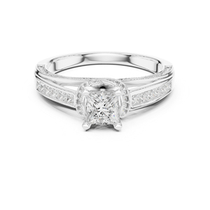 แหวนทองคำ 14K ทรงเจ้าหญิง ประดับเพชรทรงกลมเพาะเลี้ยงสำหรับผู้หญิง |   ของขวัญวันครบรอบ |   เพชรที่เพิ่งเพาะเลี้ยง - Product Image 2