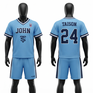 Uniforme de lacrosse personnalisé en polyester respirant 180 GSM, bleu ciel, panneaux latéraux contrastés, impression numérique, logo et nom de l'équipe - Product Image 1