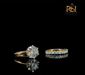 Ensemble de bague de fiançailles solitaire en diamant brillant de laboratoire couleur DEF 2 carats avec alliance assortie, luxe, or massif 9K 14K 18K - Product Image 1