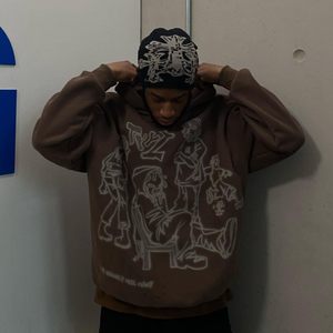 men hoodie oversized drop shoulder heavy <b>weight</b> cotton fleece acid wash print embroidery streetwear fashion hoodie - Product Image 4