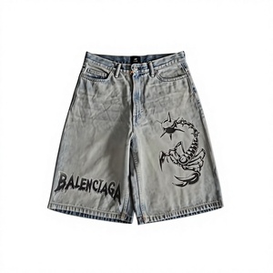 Shorts cargo oversize, shorts en jean coupe décontractée, shorts en jean épais, shorts en jean premium, shorts en jean avec motif scorpion graffiti - Product Image 1