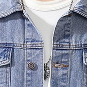 Veste en jean pour homme, décontractée, boutonnée, couleur unie, coupe classique, délavée, hiver, 100% coton, lavable, écologique, coupe-vent - Product Image 2