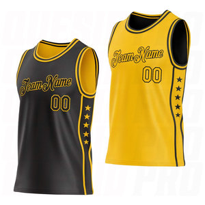 Ensemble d'uniformes de basketball réversibles personnalisés noir et or, maillot et short imprimés par sublimation double face avec motif étoile pour hommes et femmes - Product Image 1