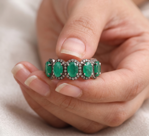 Natural High Quality Emerald Diamond 925 Sterling Silver Handmade IGI Certified Memoria Jewels Victorian Eternity <b>Rings</b> for - Product Image 5